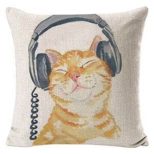 Cool Cat Pillow Cover Linen Blend 17 x 17 NWOT